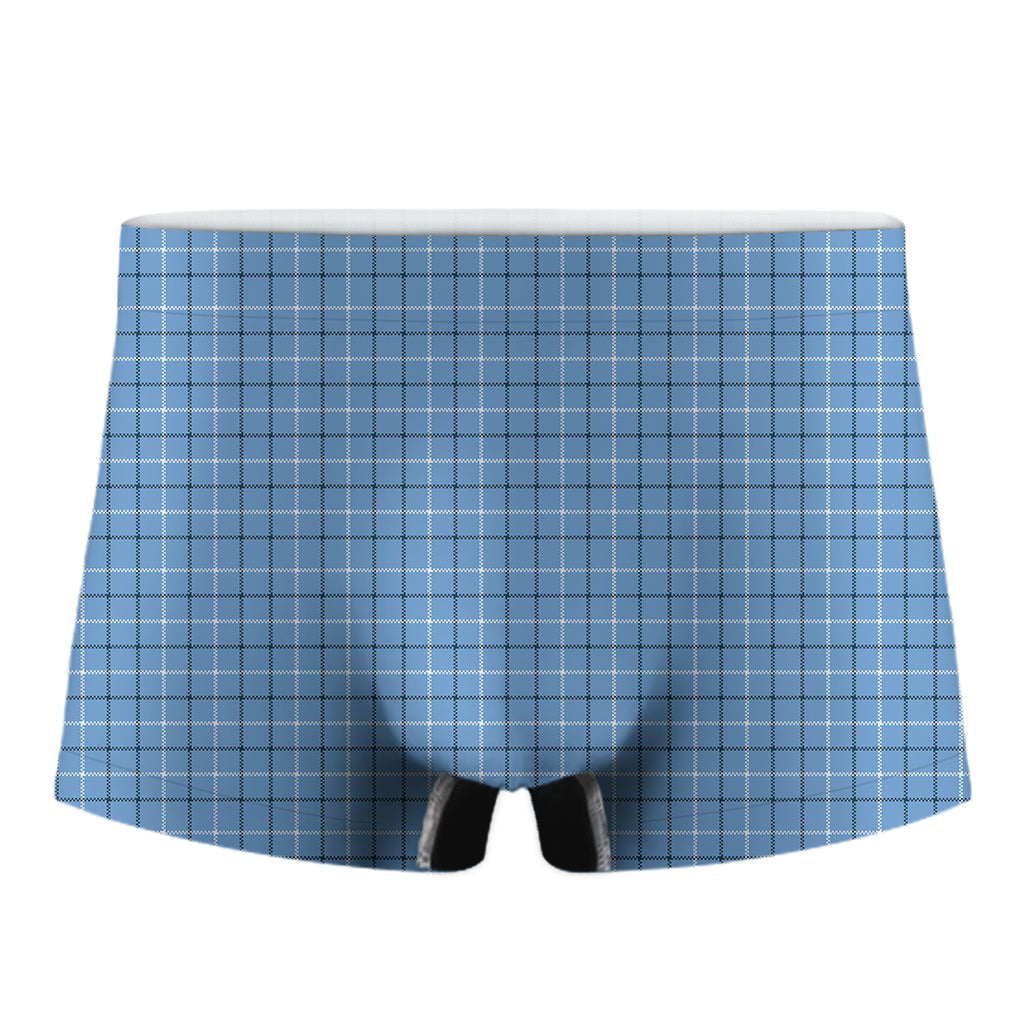 Solf Blue Tattersall Pattern Print Men's Boxer Briefs