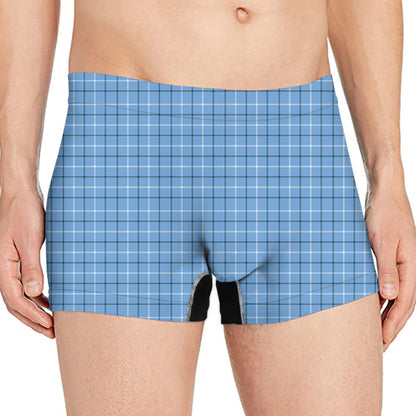 Solf Blue Tattersall Pattern Print Men's Boxer Briefs