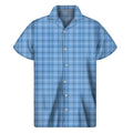 Solf Blue Tattersall Pattern Print Men's Short Sleeve Shirt