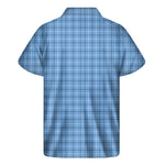 Solf Blue Tattersall Pattern Print Men's Short Sleeve Shirt