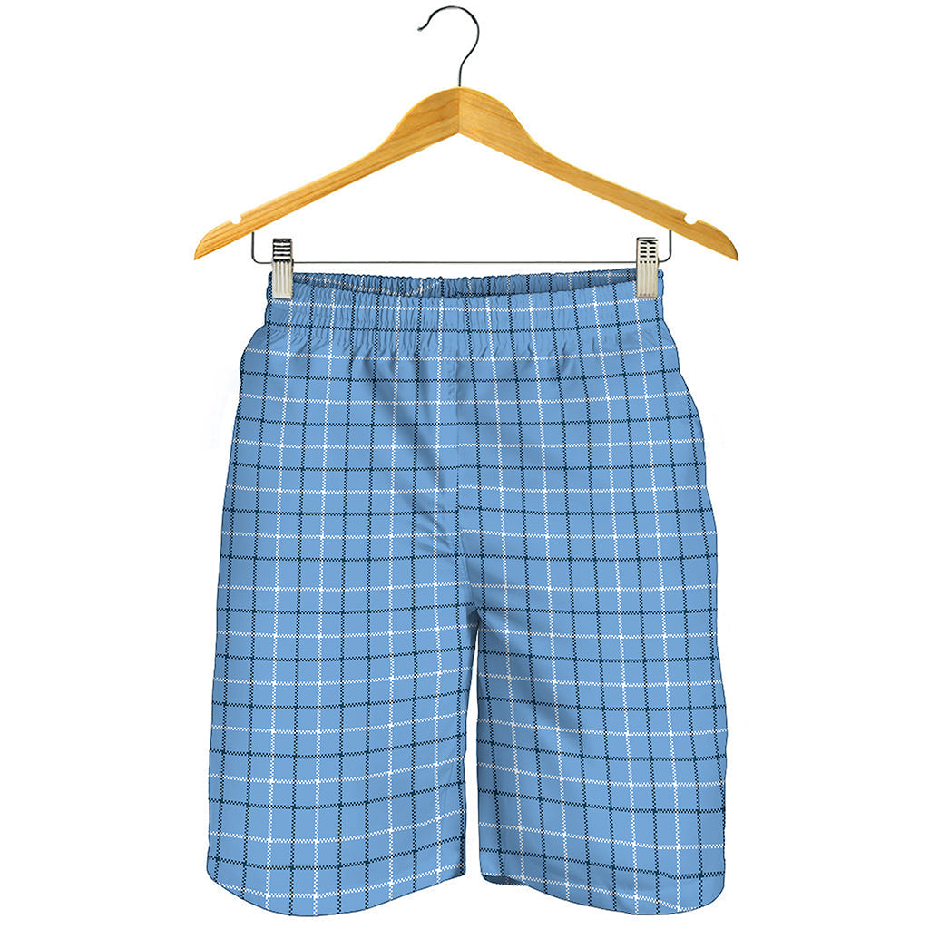 Solf Blue Tattersall Pattern Print Men's Shorts