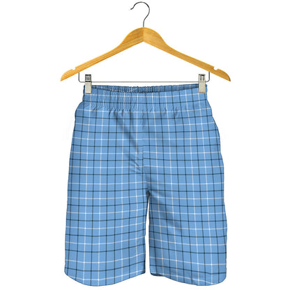 Solf Blue Tattersall Pattern Print Men's Shorts