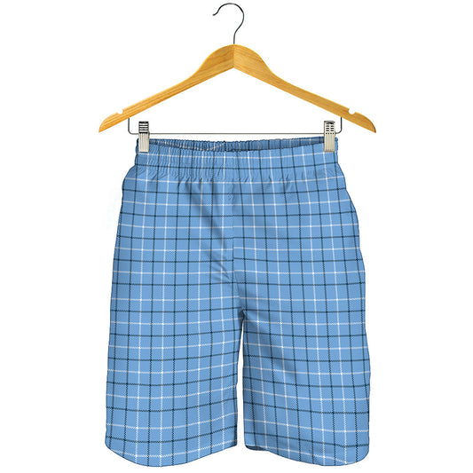 Solf Blue Tattersall Pattern Print Men's Shorts