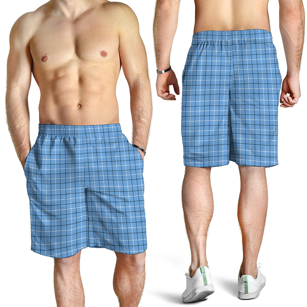 Solf Blue Tattersall Pattern Print Men's Shorts
