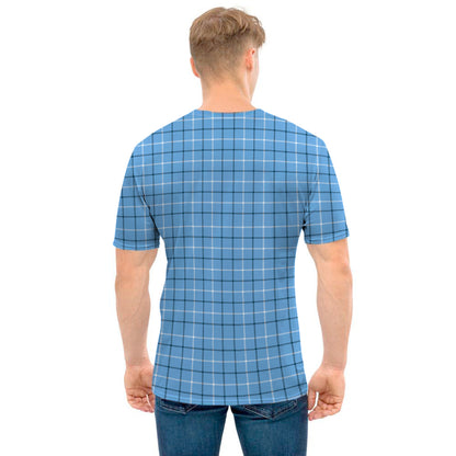 Solf Blue Tattersall Pattern Print Men's T-Shirt