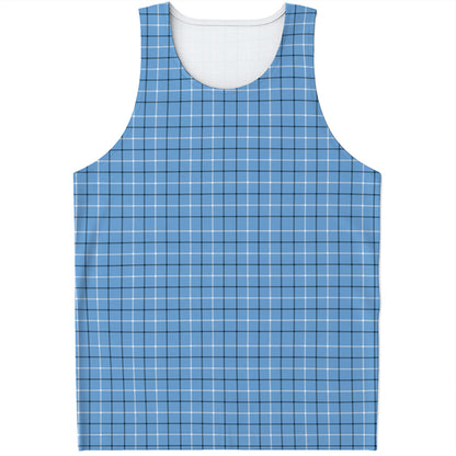 Solf Blue Tattersall Pattern Print Men's Tank Top