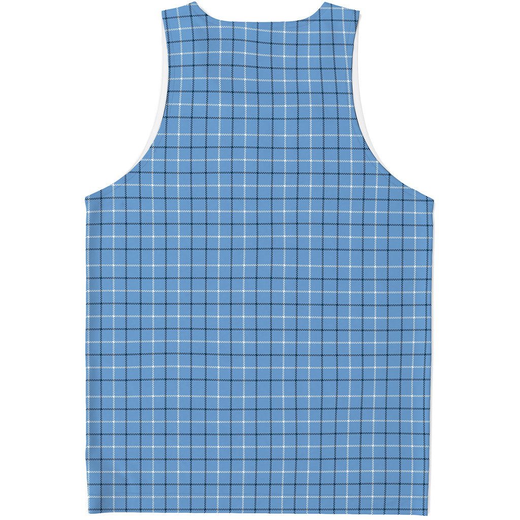 Solf Blue Tattersall Pattern Print Men's Tank Top