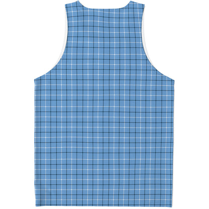Solf Blue Tattersall Pattern Print Men's Tank Top