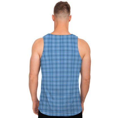 Solf Blue Tattersall Pattern Print Men's Tank Top