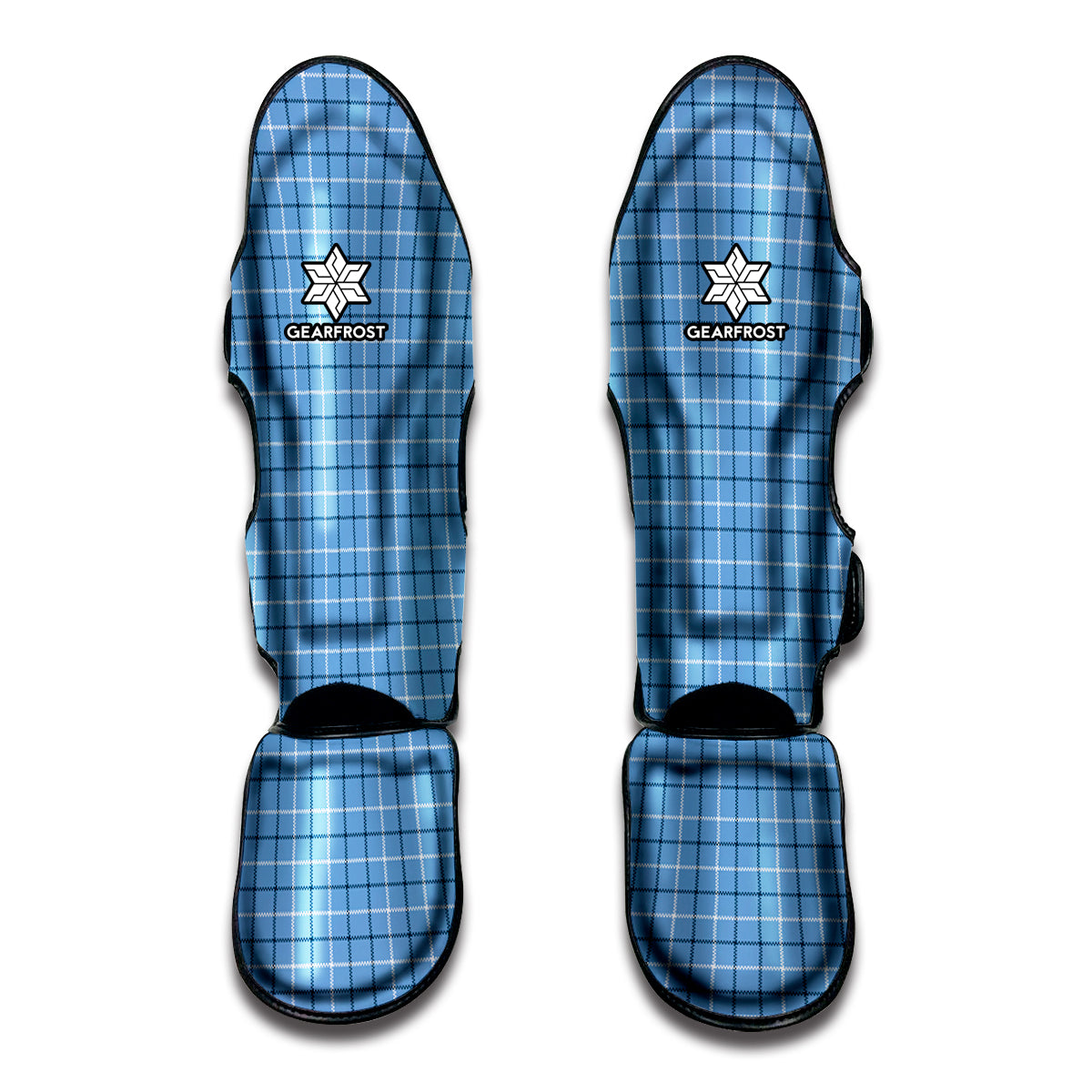 Solf Blue Tattersall Pattern Print Muay Thai Shin Guard