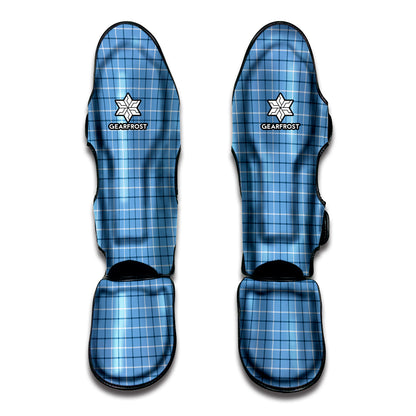 Solf Blue Tattersall Pattern Print Muay Thai Shin Guard