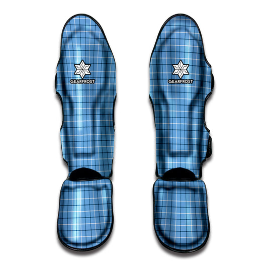 Solf Blue Tattersall Pattern Print Muay Thai Shin Guard