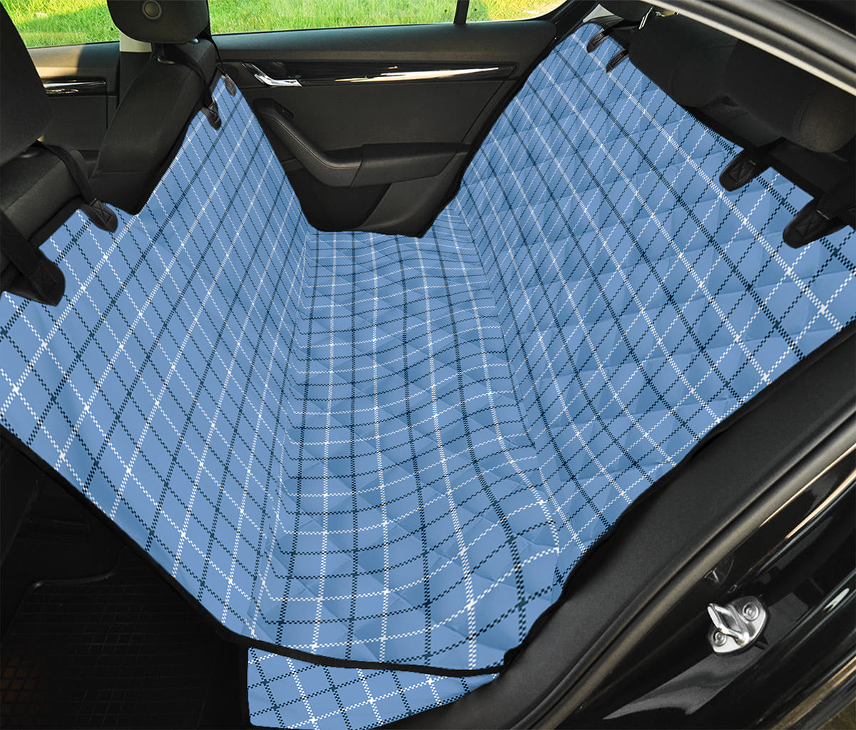 Solf Blue Tattersall Pattern Print Pet Car Back Seat Cover