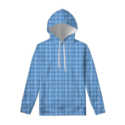 Solf Blue Tattersall Pattern Print Pullover Hoodie