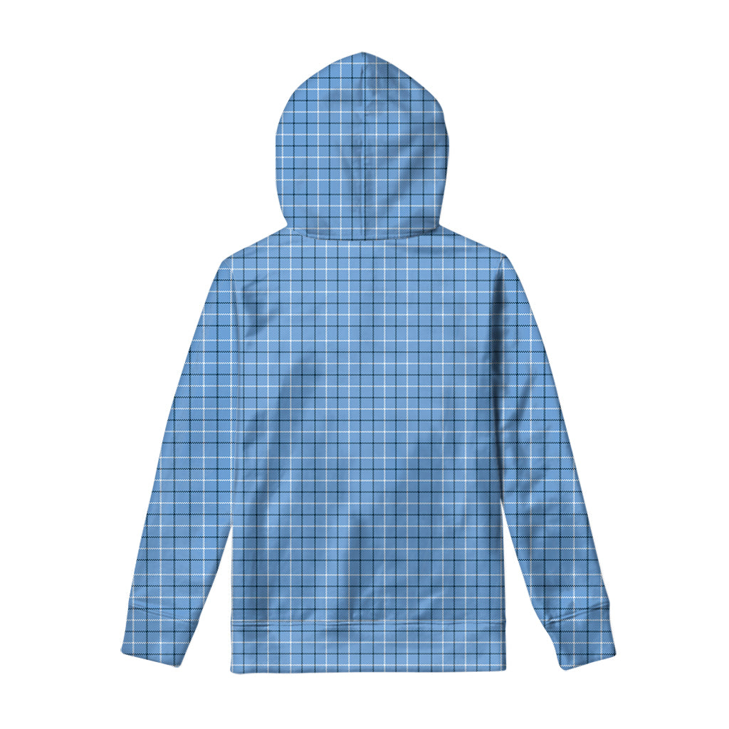 Solf Blue Tattersall Pattern Print Pullover Hoodie