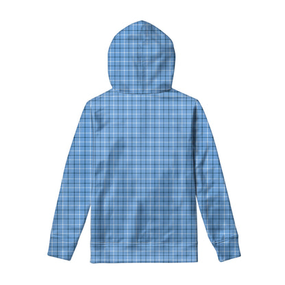 Solf Blue Tattersall Pattern Print Pullover Hoodie