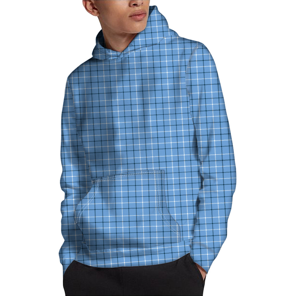 Solf Blue Tattersall Pattern Print Pullover Hoodie