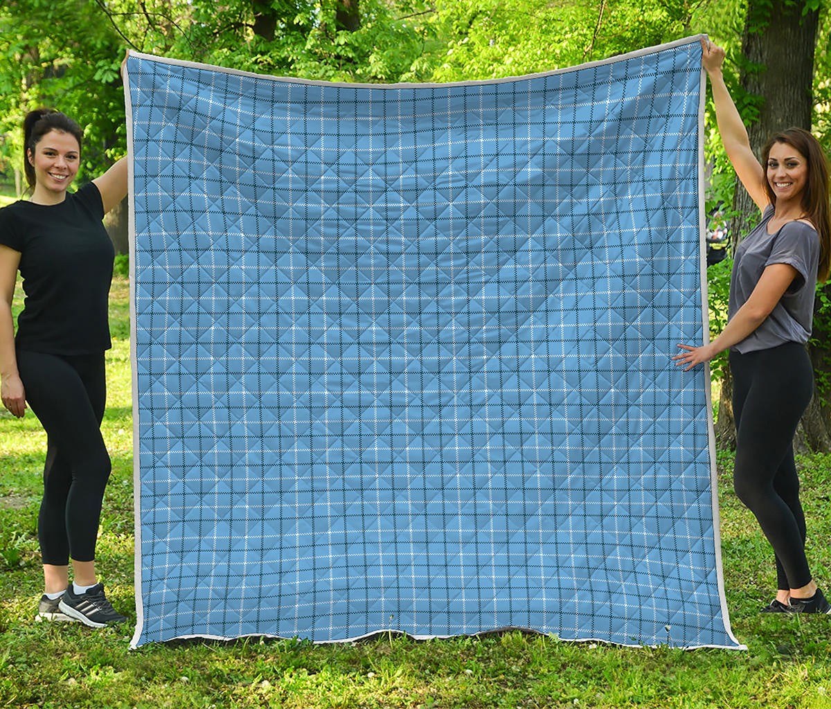 Solf Blue Tattersall Pattern Print Quilt