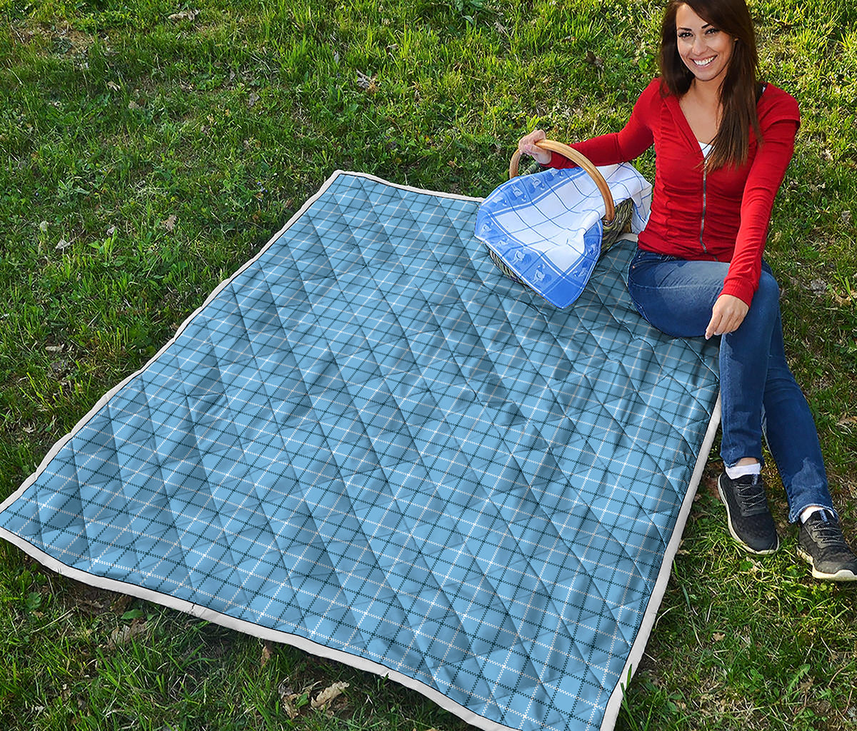 Solf Blue Tattersall Pattern Print Quilt