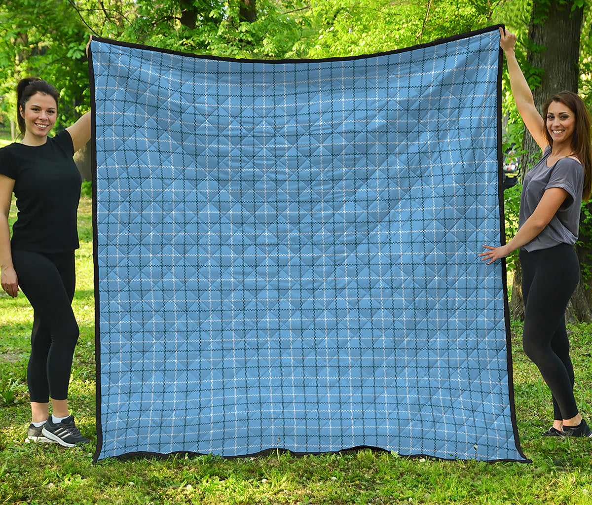 Solf Blue Tattersall Pattern Print Quilt