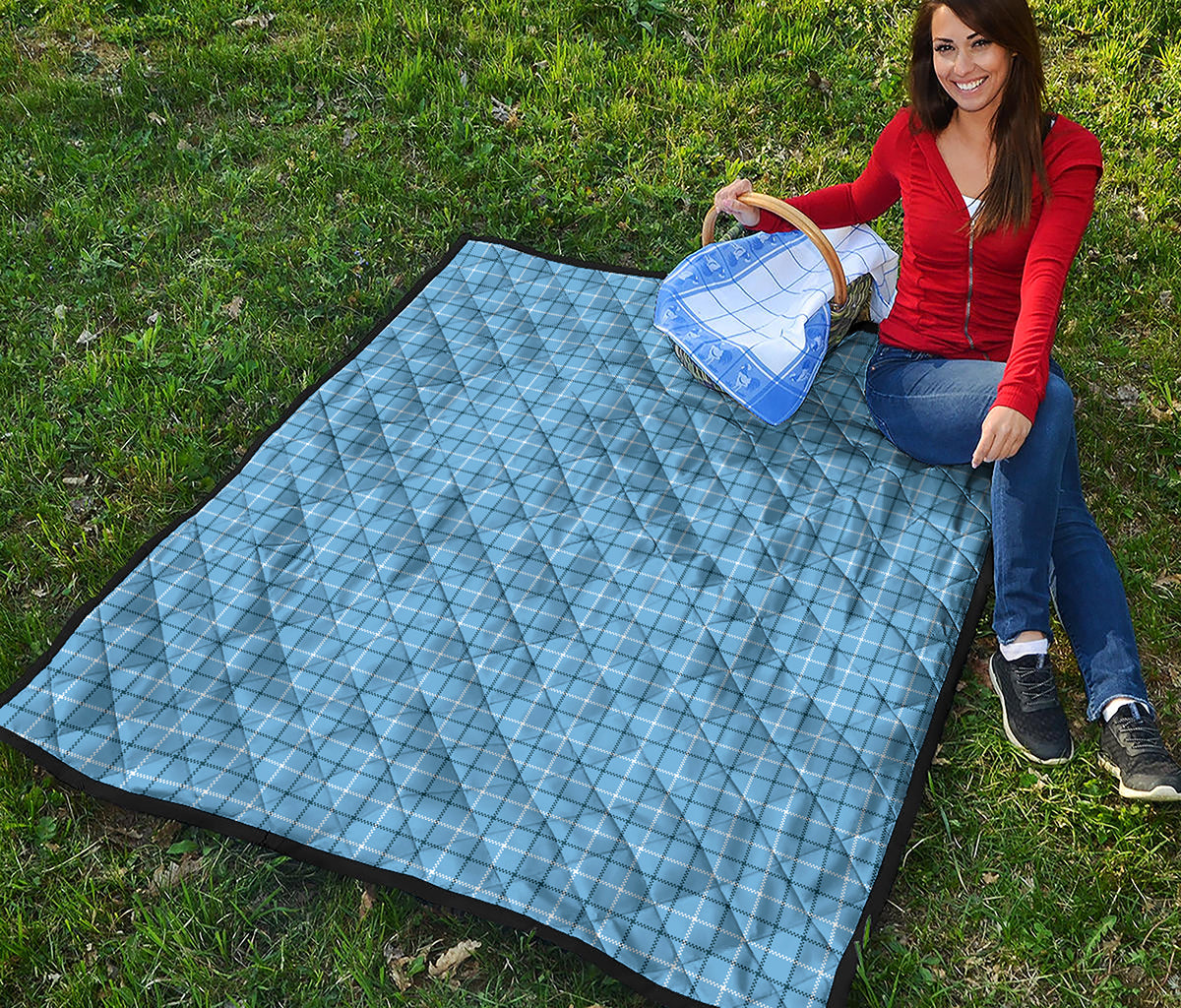 Solf Blue Tattersall Pattern Print Quilt
