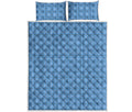 Solf Blue Tattersall Pattern Print Quilt Bed Set