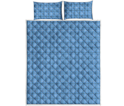 Solf Blue Tattersall Pattern Print Quilt Bed Set