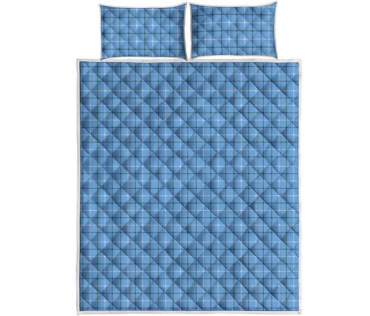 Solf Blue Tattersall Pattern Print Quilt Bed Set