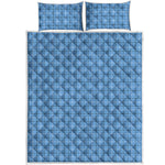 Solf Blue Tattersall Pattern Print Quilt Bed Set