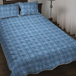 Solf Blue Tattersall Pattern Print Quilt Bed Set
