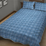Solf Blue Tattersall Pattern Print Quilt Bed Set