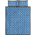 Solf Blue Tattersall Pattern Print Quilt Bed Set