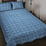 Solf Blue Tattersall Pattern Print Quilt Bed Set