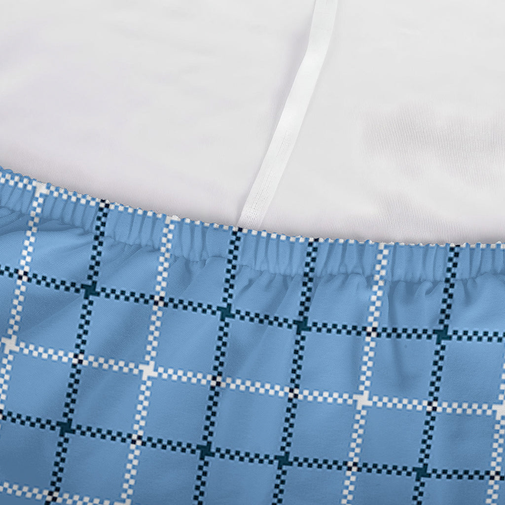 Solf Blue Tattersall Pattern Print Sofa Cover