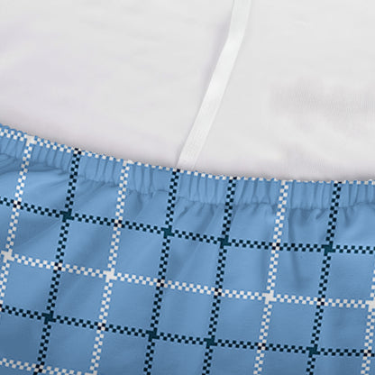 Solf Blue Tattersall Pattern Print Sofa Cover