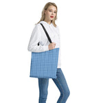 Solf Blue Tattersall Pattern Print Tote Bag