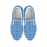 Solf Blue Tattersall Pattern Print White Slip On Shoes