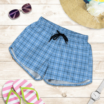 Solf Blue Tattersall Pattern Print Women's Shorts