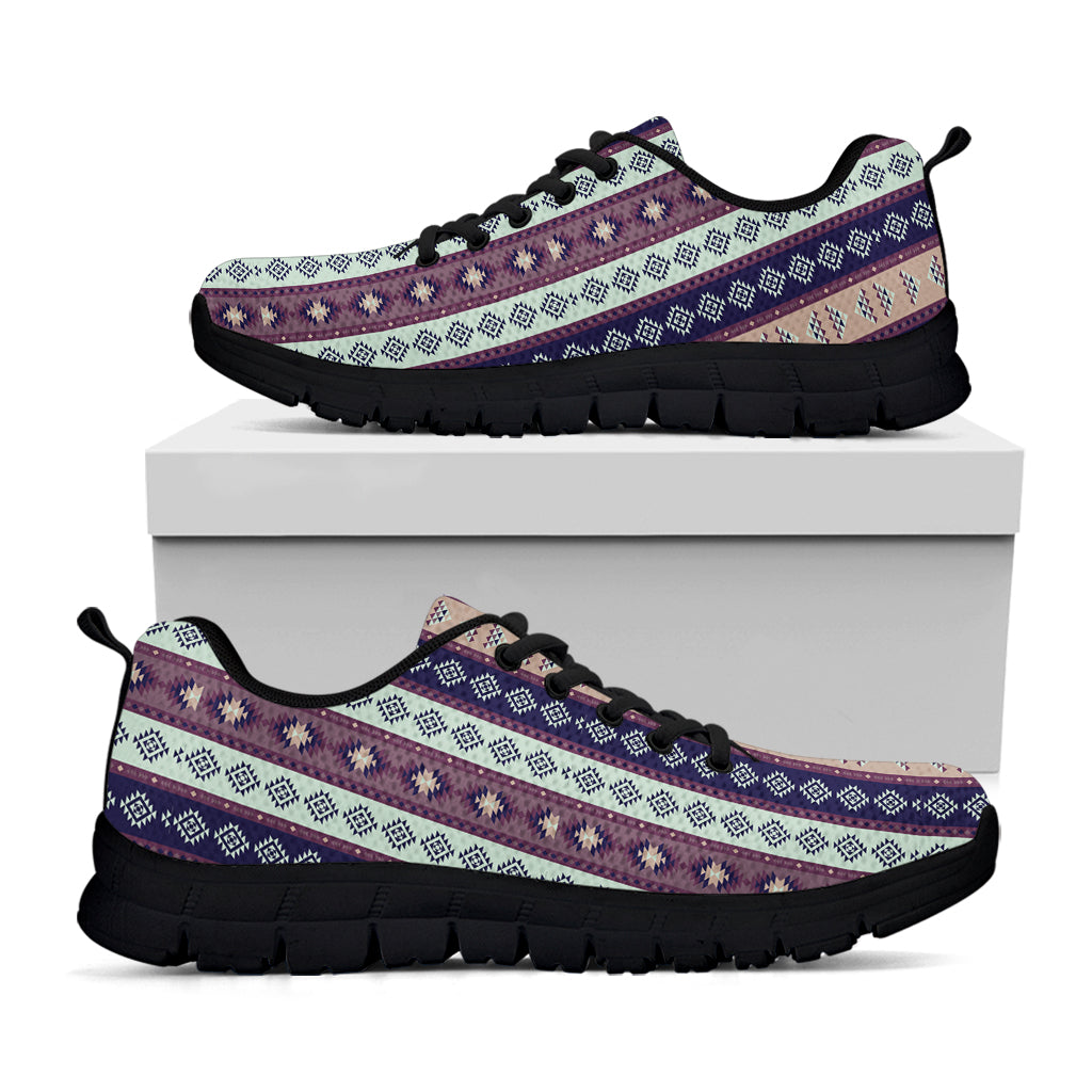 Southwestern Stripe Pattern Print Black Sneakers