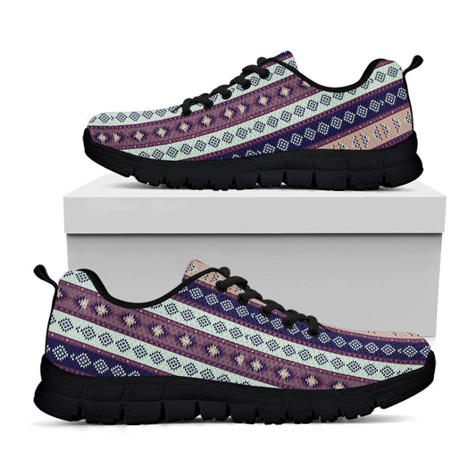 Southwestern Stripe Pattern Print Black Sneakers