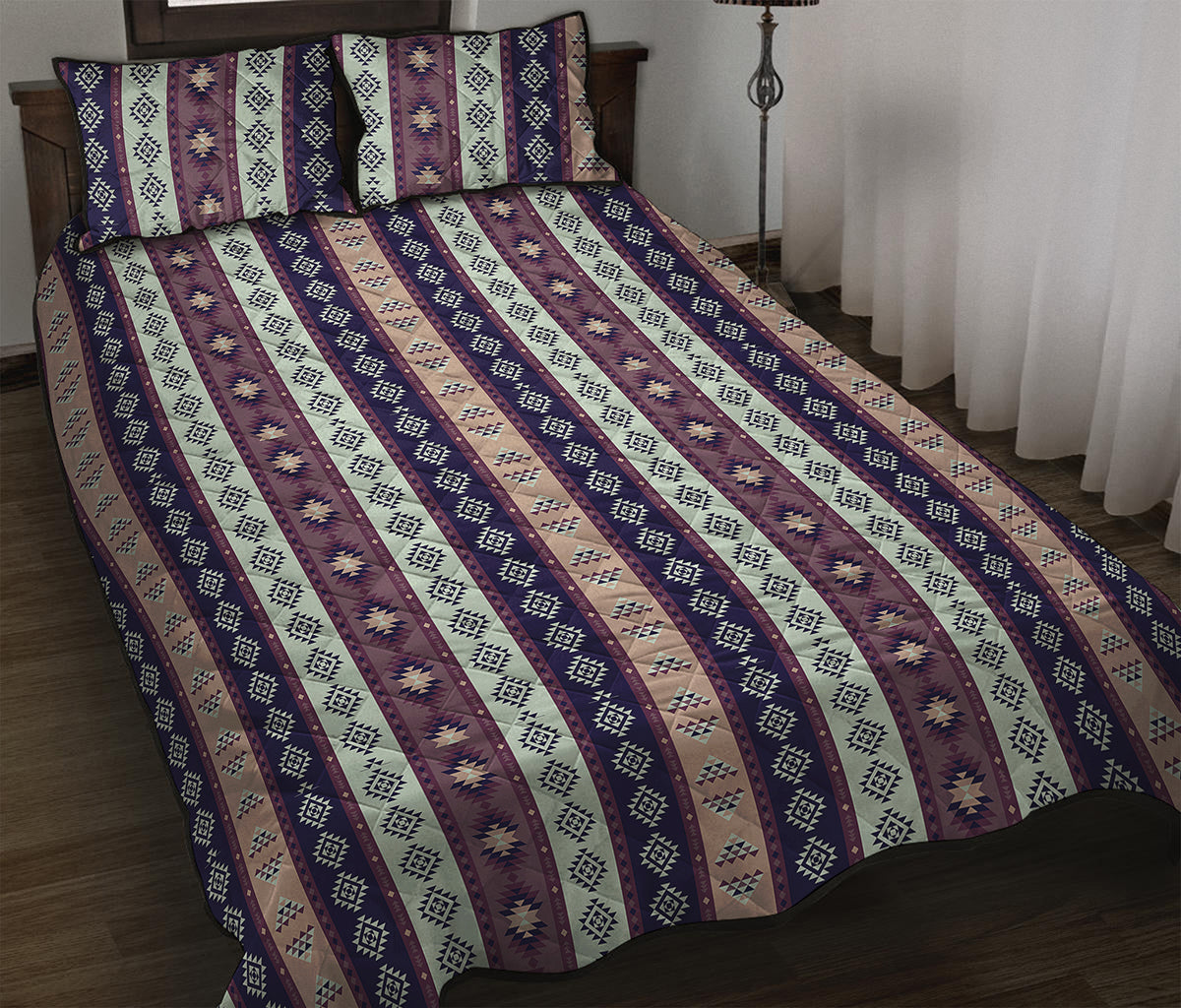 Southwestern Stripe Pattern Print Quilt Bed Set
