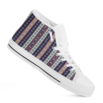 Southwestern Stripe Pattern Print White High Top Shoes