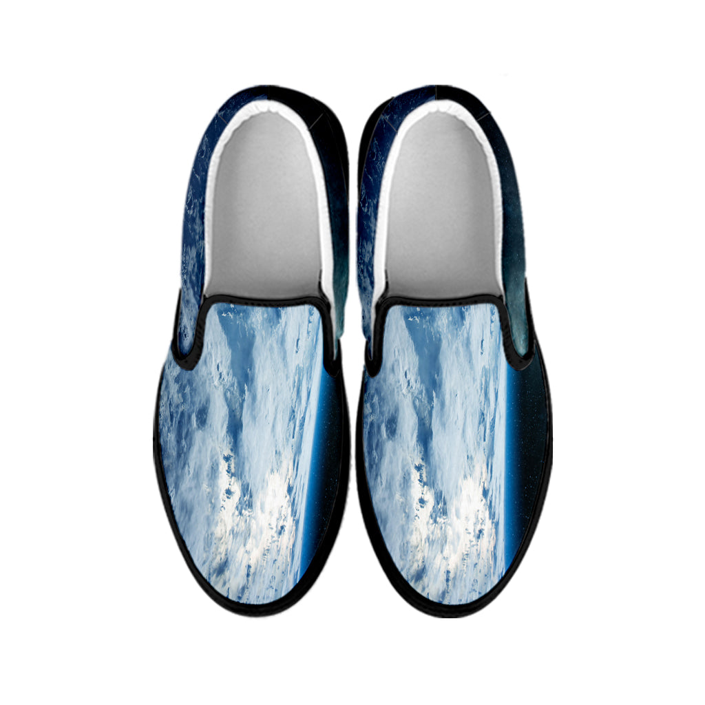Space And Earth Print Black Slip On Shoes