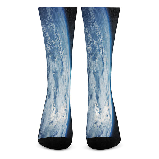 Space And Earth Print Crew Socks