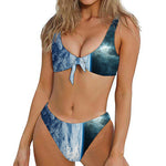 Space And Earth Print Front Bow Tie Bikini