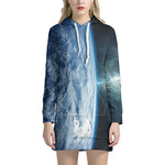 Space And Earth Print Hoodie Dress