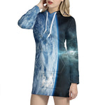 Space And Earth Print Hoodie Dress