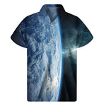 Space And Earth Print Men's Short Sleeve Shirt
