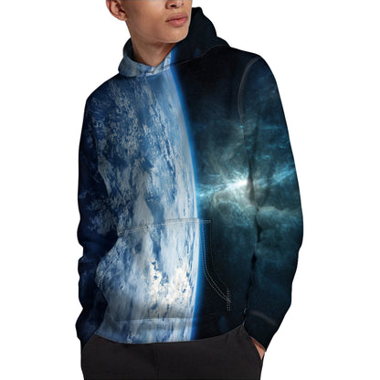 Space And Earth Print Pullover Hoodie