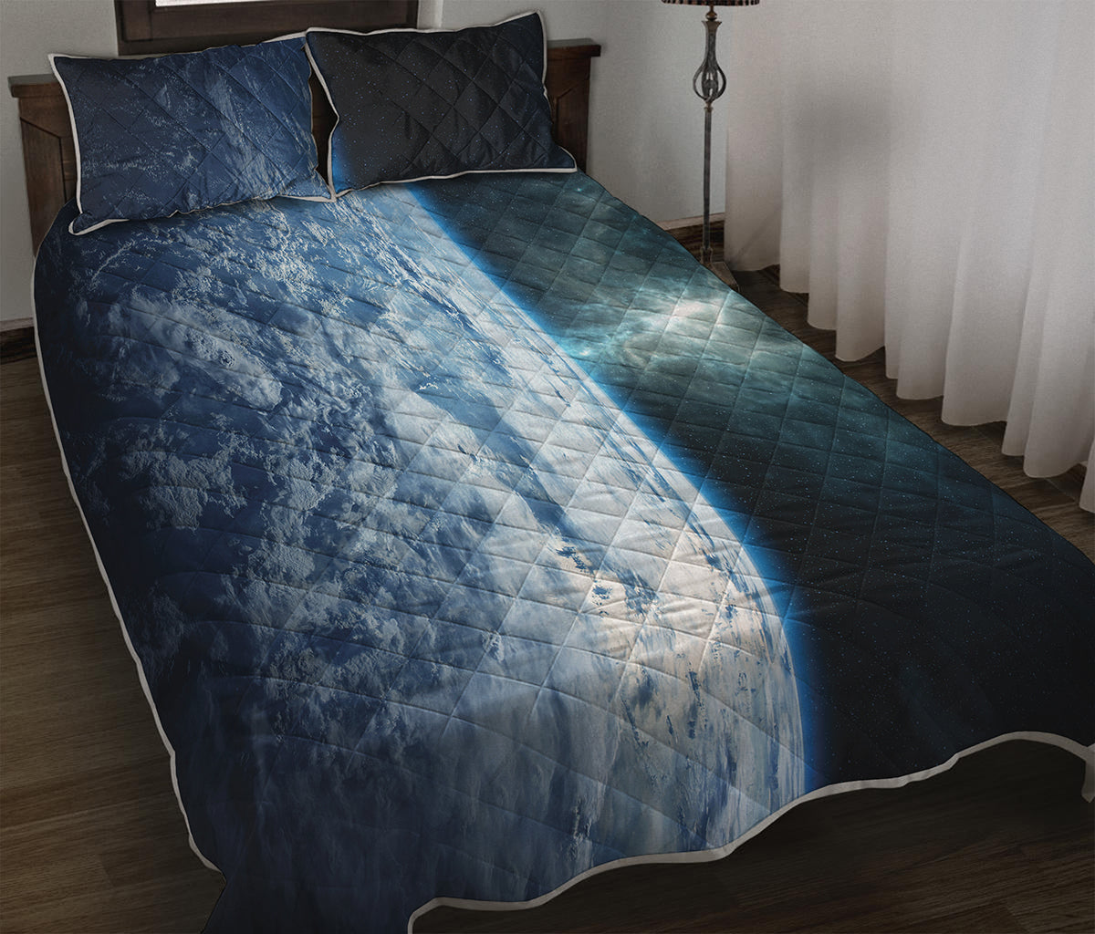 Space And Earth Print Quilt Bed Set